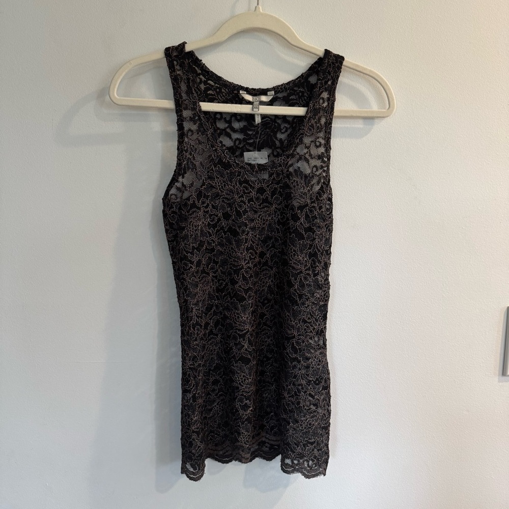 BKE Black/Metallic Lace Tank Top XS Racerback NWT Feminine Whimsigoth